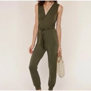 Heartloom Olive Green Sleeveless Jogger Jumpsuit Women's S Comfort Soft Casual